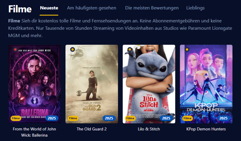 Darstellung der Kinokiste Oberfläche im Retro Stil mit grünem Text auf dunklem Grund